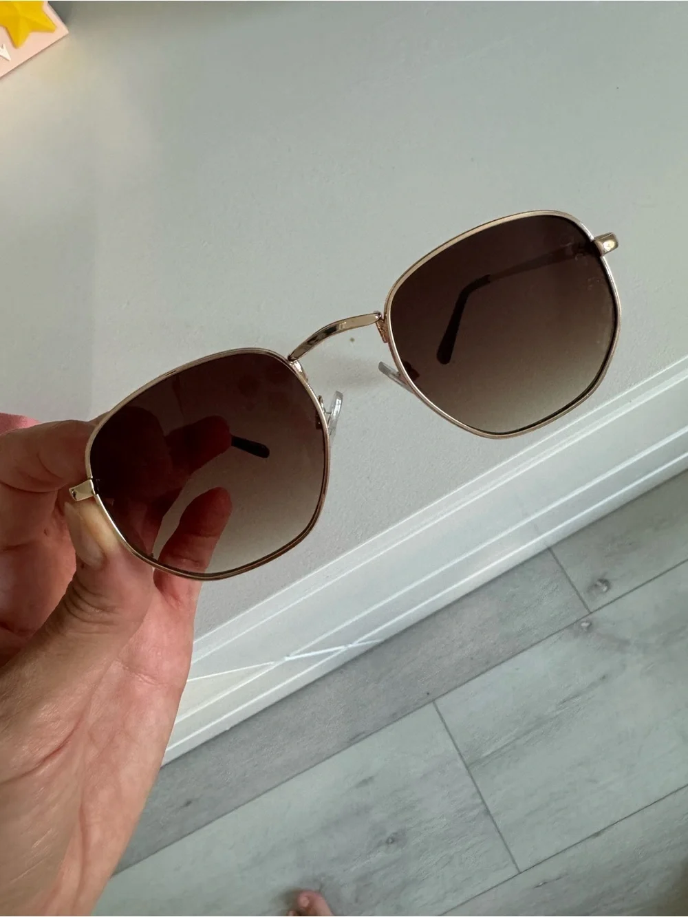 Gold Frame Sunglasses with Brown Gradient Lenses - Women's Fashion